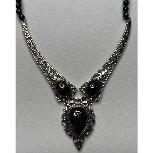 D'Joy Sterling Silver Onyx Beaded Pendant Necklace - Picture 4 of 10